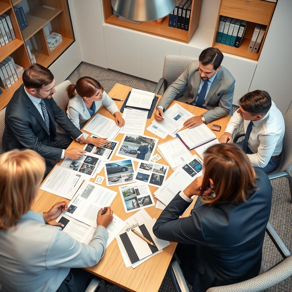 Car accident lawyer team collaborating on case strategy Car accident lawyer team collaborating on case strategy