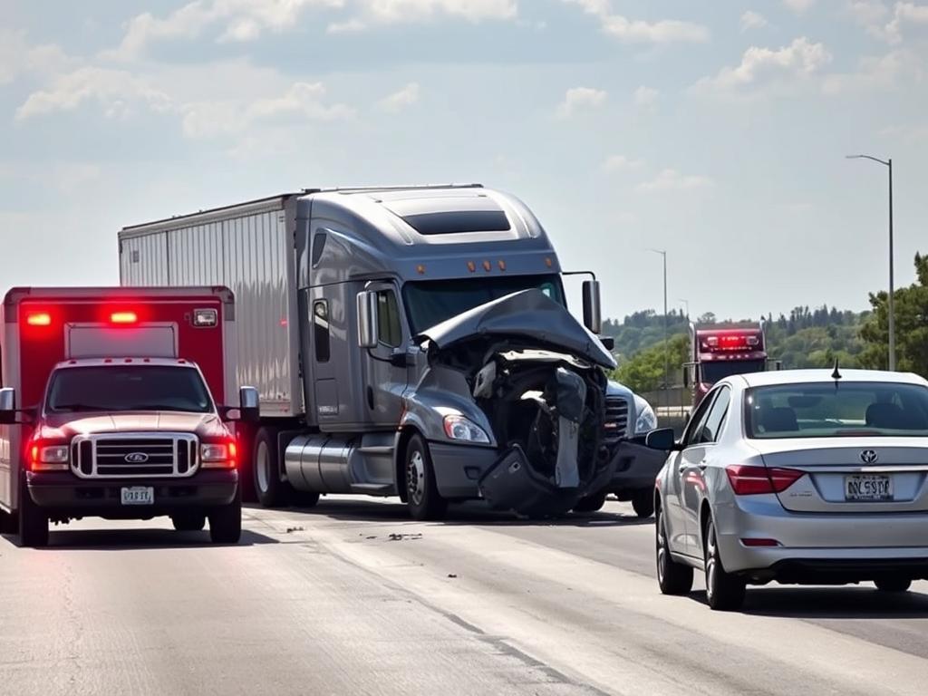 Commercial truck accident on Texas highway with damaged vehicles Commercial truck accident on Texas highway with damaged vehicles
