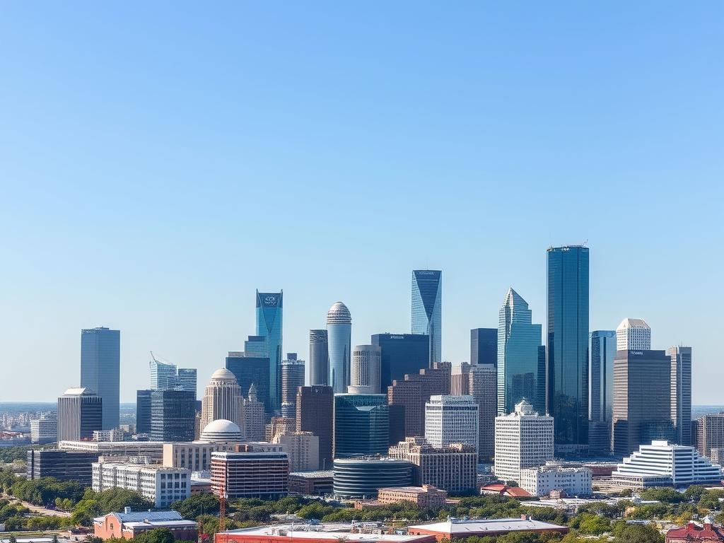 Houston skyline with attorney office location highlighted Houston skyline with attorney office location highlighted