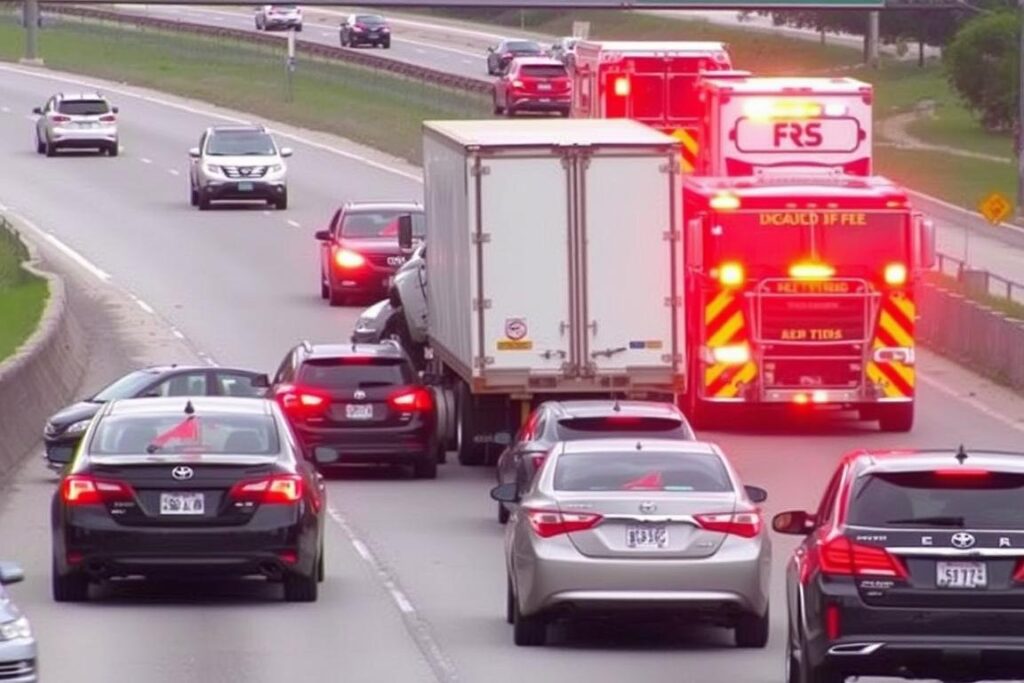 Rear-end collision caused by commercial truck on Houston freeway Rear-end collision caused by commercial truck on Houston freeway