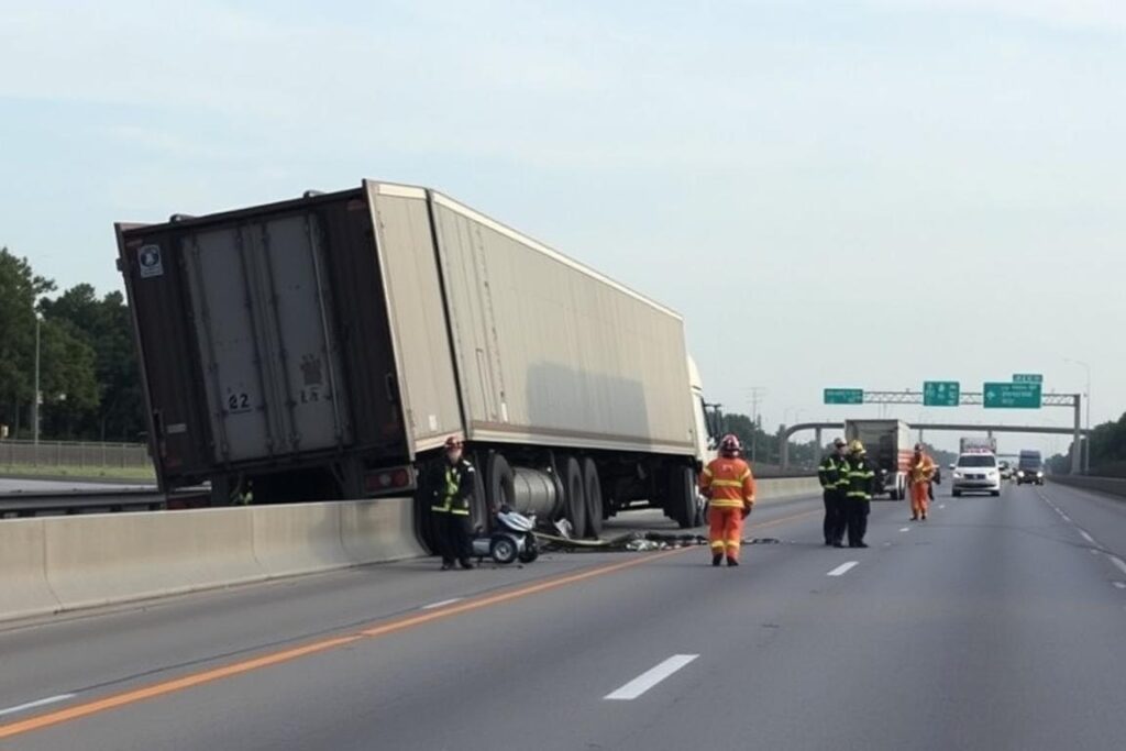 Semi-truck jackknife accident on Houston highway Semi-truck jackknife accident on Houston highway
