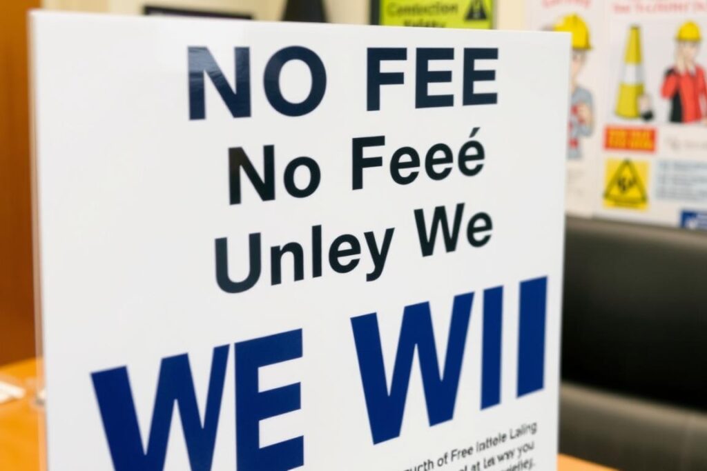 No upfront fees sign for construction accidents lawyer services No upfront fees sign for construction accidents lawyer services