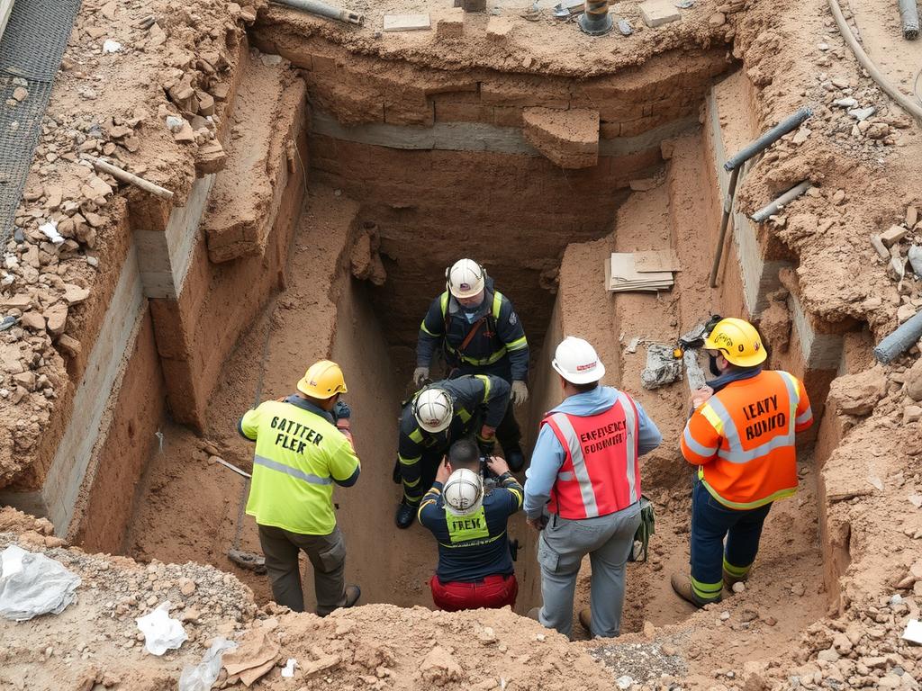 Trench collapse at Houston construction site with emergency response Trench collapse at Houston construction site with emergency response