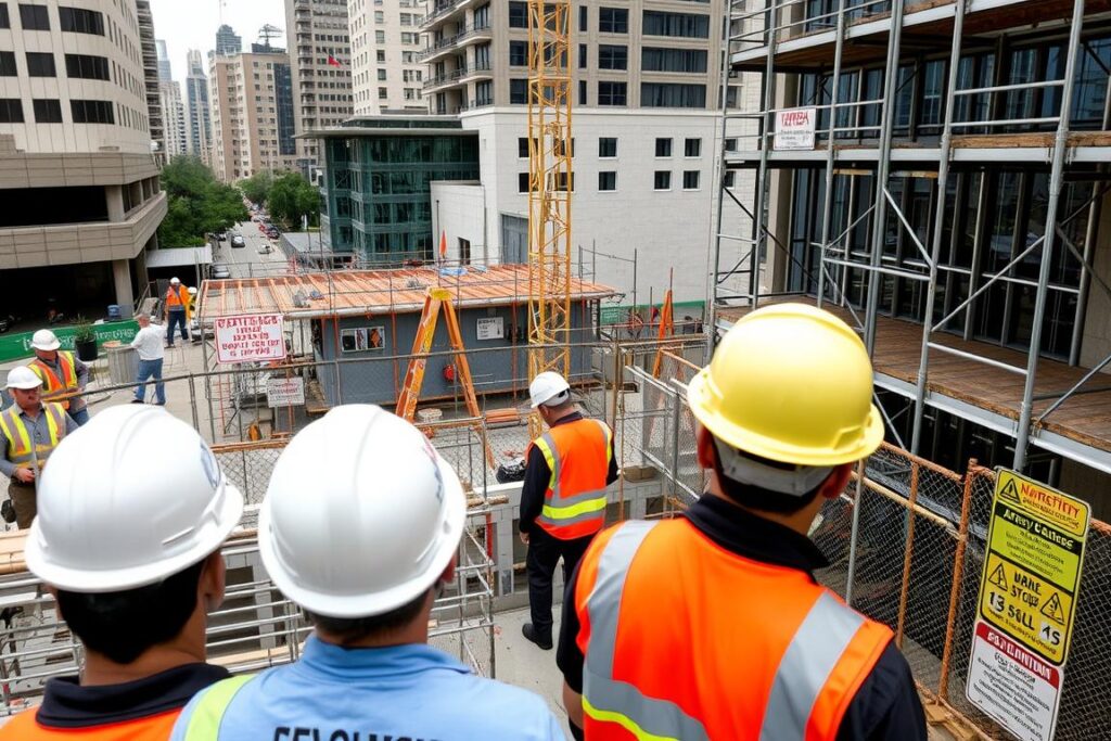 Construction site with safety hazards highlighting workplace fatality risks in Houston Construction site with safety hazards highlighting workplace fatality risks in Houston