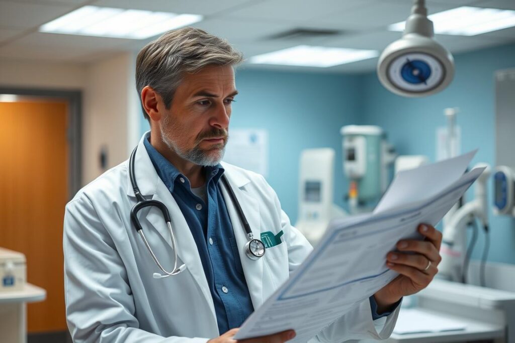 Medical professional reviewing patient charts representing medical malpractice cases Medical professional reviewing patient charts representing medical malpractice cases