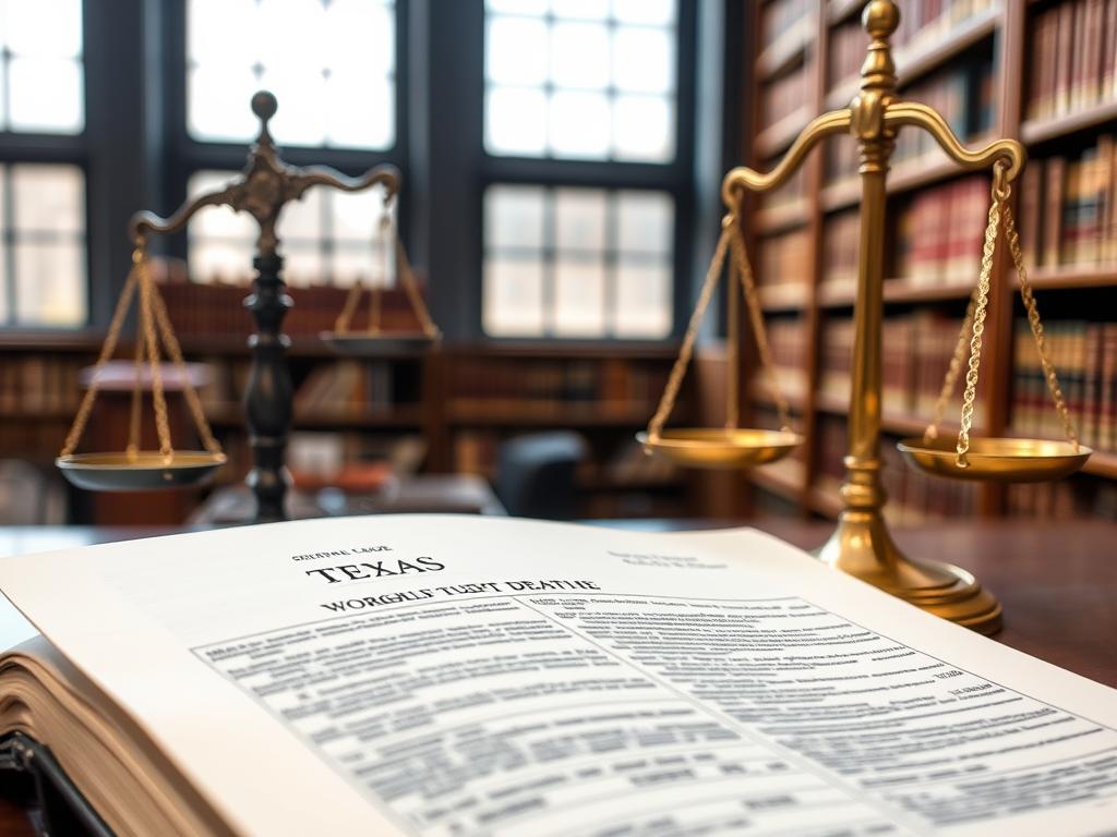 Texas legal code books open to wrongful death statutes with legal scales Texas legal code books open to wrongful death statutes with legal scales