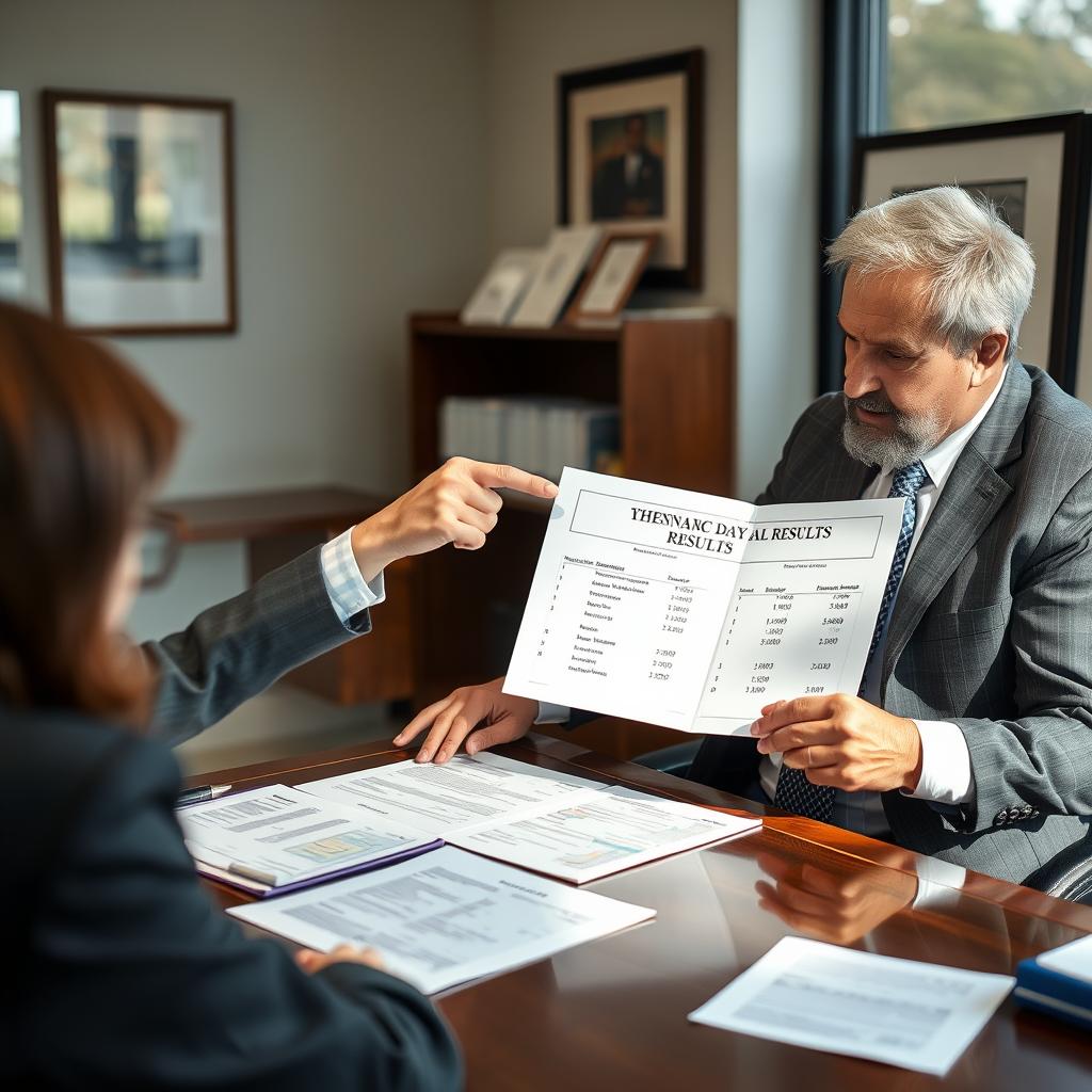 Wrongful death lawyer reviewing successful case results with client Wrongful death lawyer reviewing successful case results with client