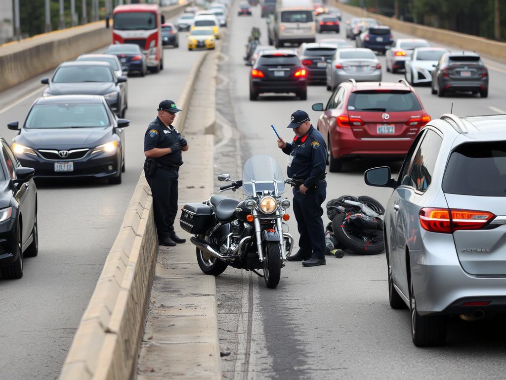 Lane splitting accident involving motorcycle on Houston highway Lane splitting accident involving motorcycle on Houston highway
