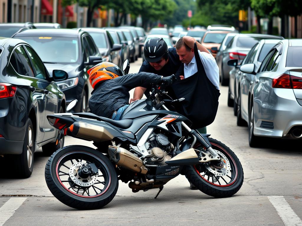 Motorcycle dooring accident on busy Houston street Motorcycle dooring accident on busy Houston street