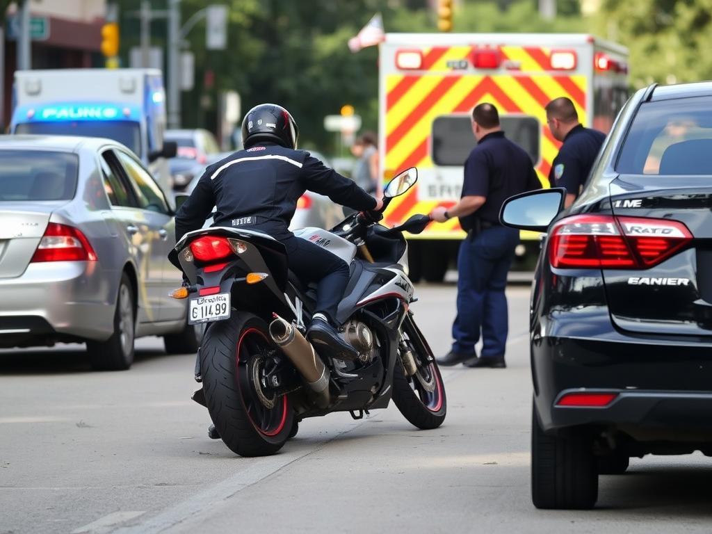 Motorcycle rear-ended by car on Houston street Motorcycle rear-ended by car on Houston street